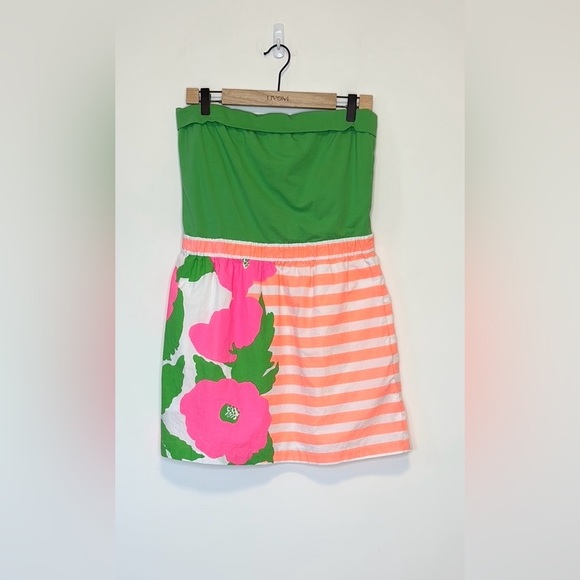 Lilly Pulitzer Fleur Neon Sunrise Orange Wild Flowers Straples , sz large - Picture 5 of 14